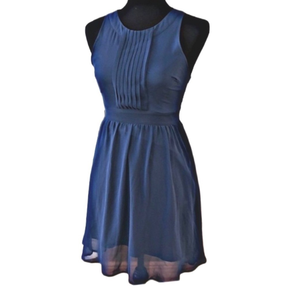 Mossimo Pleated Bib Chiffon Cocktail‎ Dress Blue Womens Size 2P